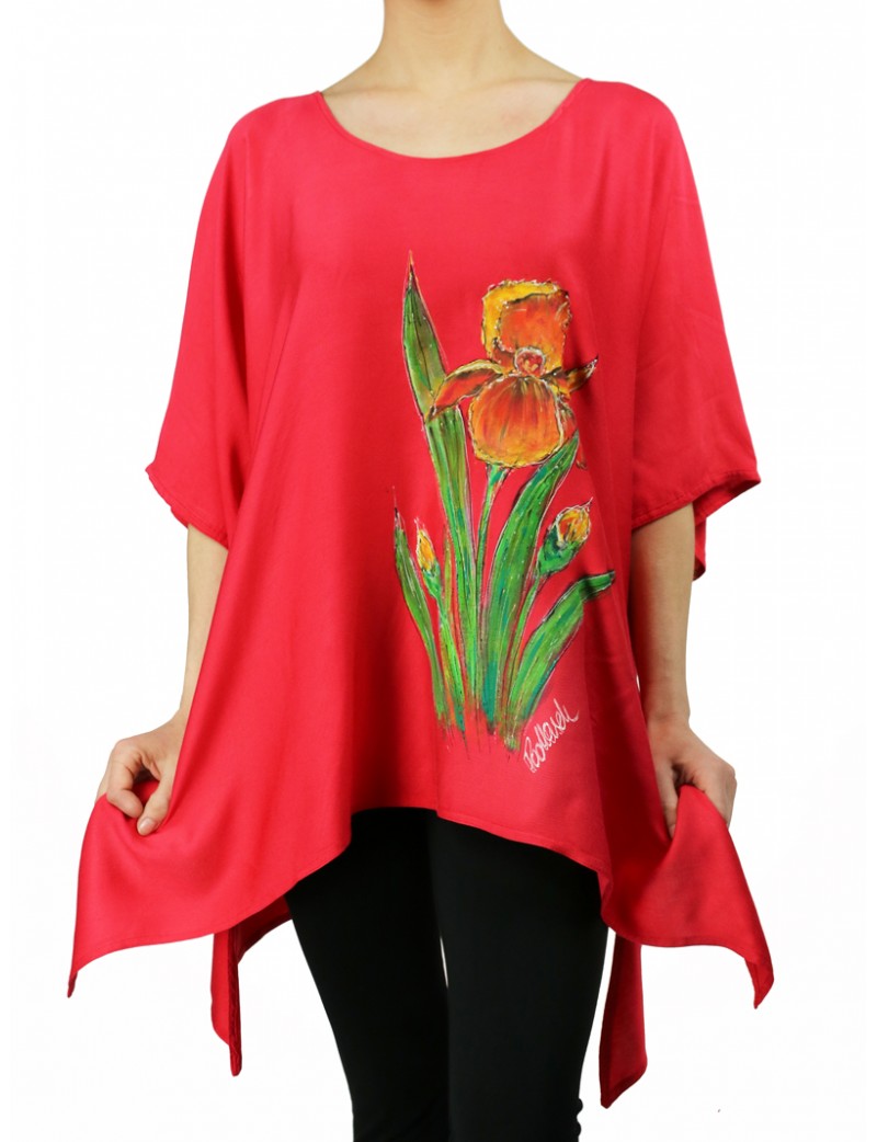 Hand-painted red viscose blouse