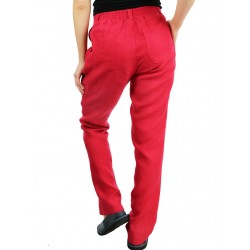 Women's red linen pants in a simple and loose style, finished with a rubber band.