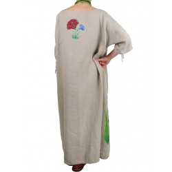 Oversize dress made of natural linen, with adjustable sleeves, hand-painted