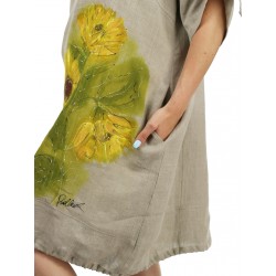 Hand-painted linen oversize NP dress with adjustable sleeves