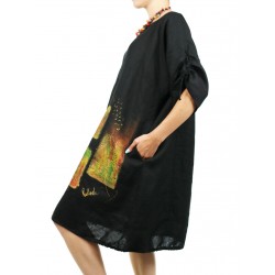 Hand-painted black linen oversize dress NP