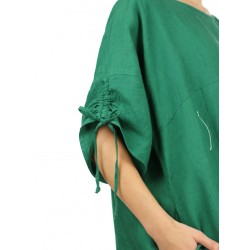 Hand-painted green linen oversize NP dress with adjustable sleeves