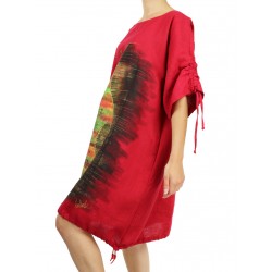 Hand-painted red linen oversize dress