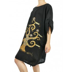 Hand-painted black linen oversize NP dress with adjustable sleeves