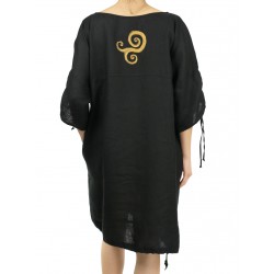 Hand-painted black linen oversize NP dress with adjustable sleeves