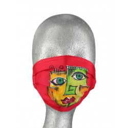 Maska ochronna na twarz ręcznie malowana uszyta z lekkiej tkaniny.