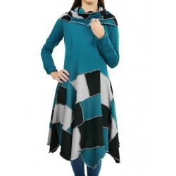 Short turtleneck patchwork dress made of knitted cotton.
