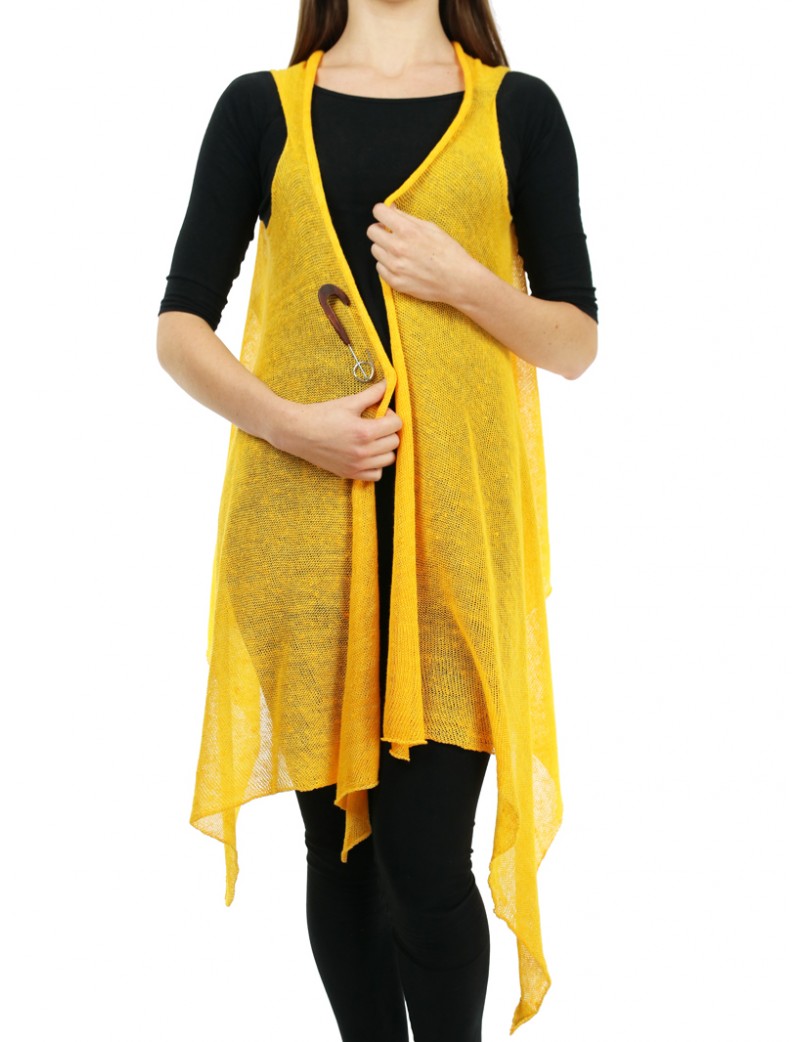 Yellow long knitted vest made by Linen Island