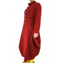 Long, burgundy winter coat made of steamed wool