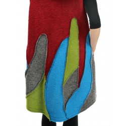Long vest with a hood made of steamed wool in the form of patchwork