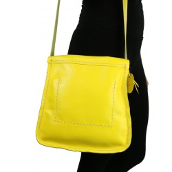 Yellow leather messenger bag