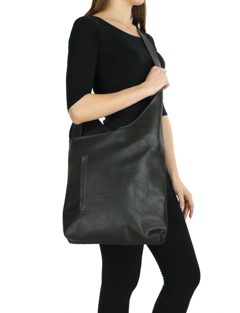 Black leather handbag over the shoulder