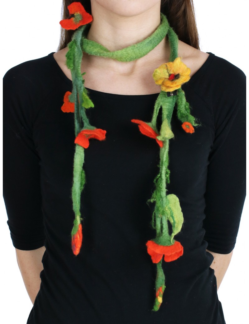 Felted long necklace in the form of a twig