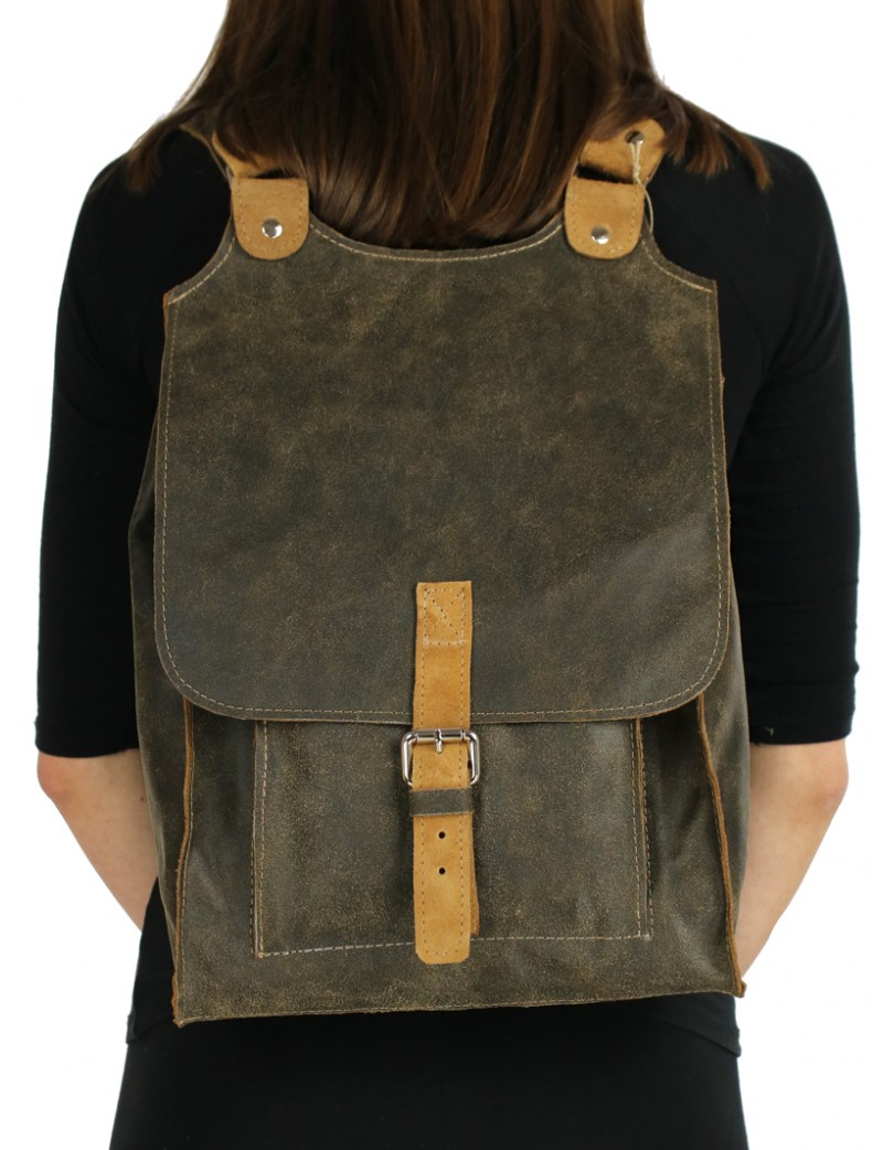 Olive leather backpack for women and men available in the NP store
