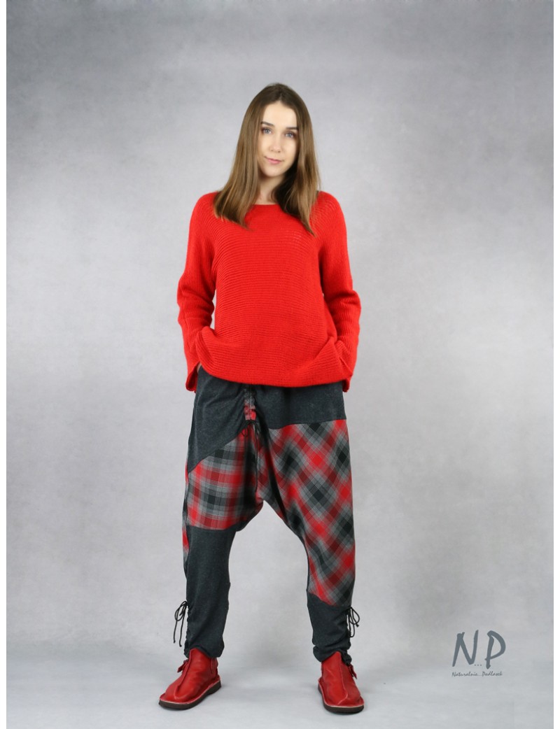 Women's checkered trousers by Aladdin with a lowered crotch