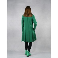 Women's green linen coat fastened with buttons.