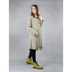 Women's linen coat fastened with buttons in the color of natural linen.