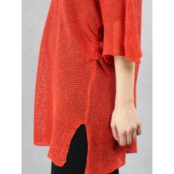 Orange knitted linen blouse for women.