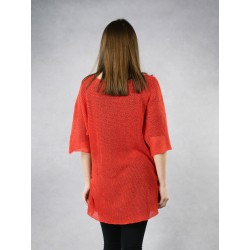 Orange knitted linen blouse.