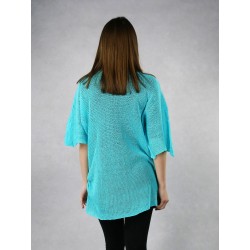 Blue knitted linen blouse.
