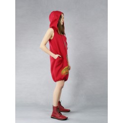 Red linen dress with a hood