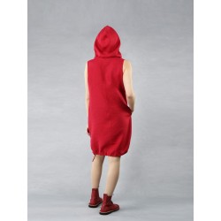 Red linen dress with a hood
