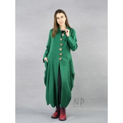 Zielony płaszcz lniany o awangardowym stylu