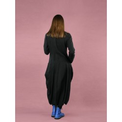 Black linen coat with an avant-garde style