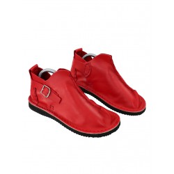 Red Vagabond leather shoes, hand-sewn by Trek