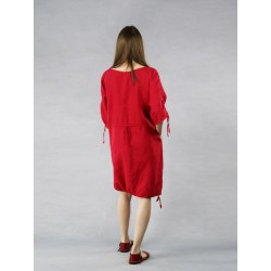 Red oversize linen dress with a hand-painted face.
