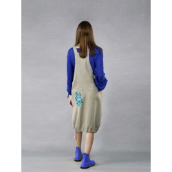 Short linen dungarees with braces with hand-painted patterns