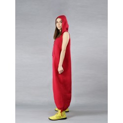 Hand-painted red linen dress with hood