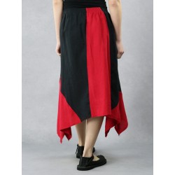 Linen asymmetrical midi skirt, made of pieces of black and red fabric.