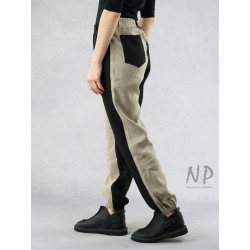 Two-color women's linen pants with a welt, finished with an elastic band