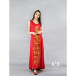 Czerwona ręcznie malowana sukienka z wiskozy