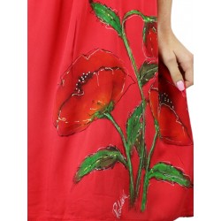 Hand-painted red dress made of viscose and silk