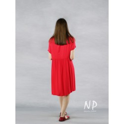 Hand-painted red dress made of viscose and silk