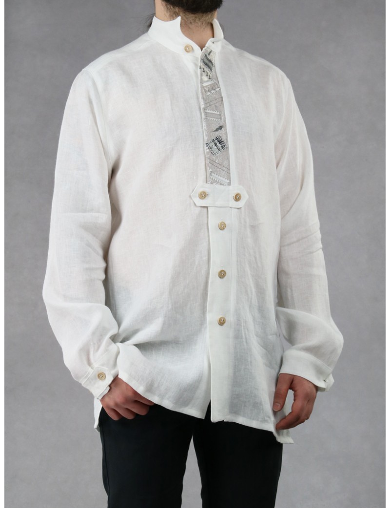 Biała lniana koszula męska w stylu Słowiańskim