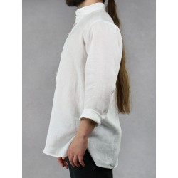 White linen shirt with a stand-up collar