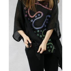 Black hand-painted blouse made of natural linen.