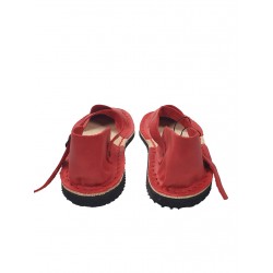 Czerwone płaskie sandały damskie, szyte ręcznie z naturalnej skóry