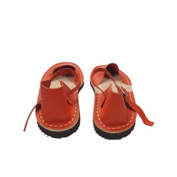 Orange flat women's sandals, hand-sewn from natural leather