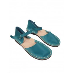 Women's turquoise flat sandals, hand-sewn from natural leather