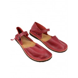 Women's red flat sandals made of natural leather