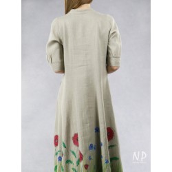 Long linen dress, decorated with hand-painted flowers.