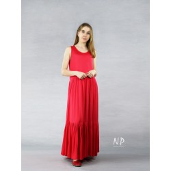 Boho red long dress, made of viscose and silk by NP