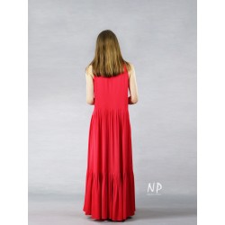Boho red long dress, made of viscose and silk by NP