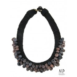 Handmade necklace made of cotton string, decorated with ceramic beads