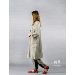 Loose coat without a collar made of natural linen