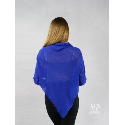 Blue poncho blouse with sleeves made of hand-made linen knit NP